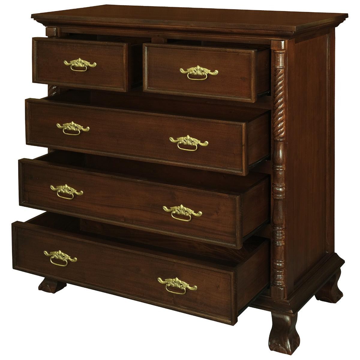 ORLIA SOLID MAHOGANY 5 DRAWER TALLBOY IN MAHOGANY COLOUR - MyChocolateWood