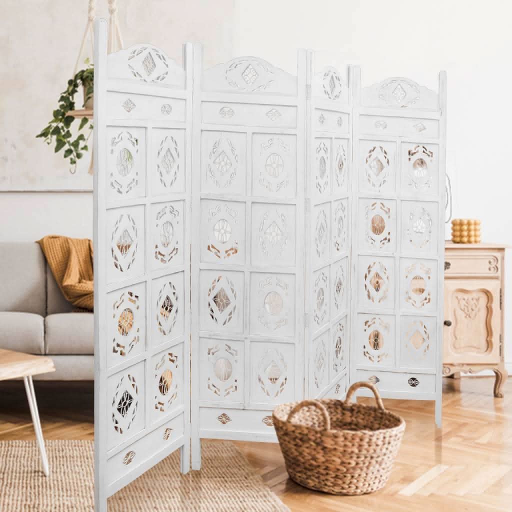 OVAL SCREEN 4 PANELS IN  IN WHITE - MyChocolateWood