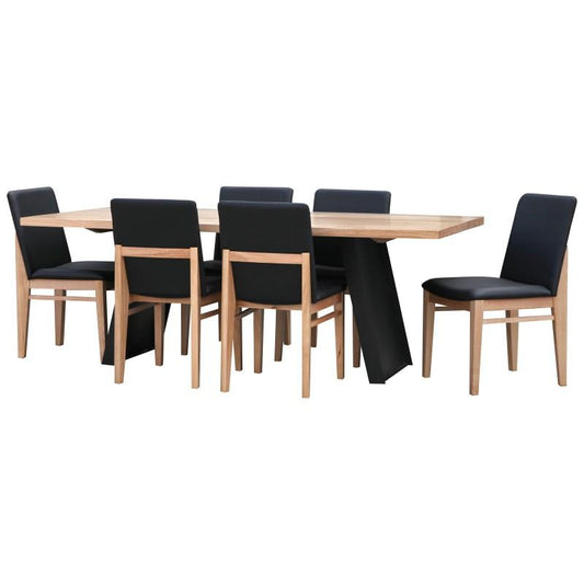 PACIFIC PU LEATHER/MESSMATE TIMBER DINING CHAIR NATURAL/BLACK - MyChocolateWood