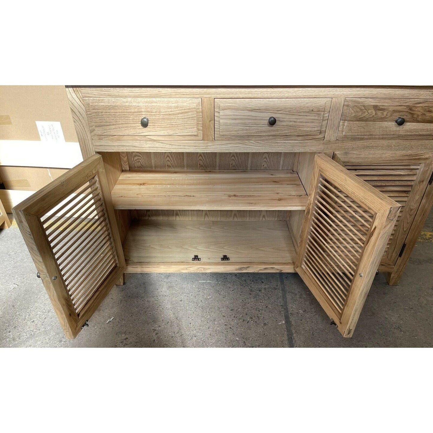 PALM BEACH BUFFET/SIDEBOARD 3 DOORS 3 DRAWERS LOUVRE STYLE SOLID OAK - MyChocolateWood