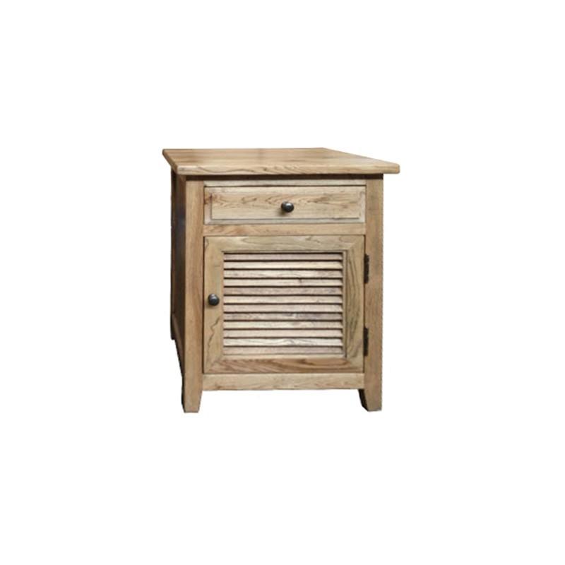 PALM BEACH LOUVRE STYLE BEDSIDE TABLE 1 DRAWER & 1 DOOR WITH HINGES ON THE RIGHT-HAND SIDE IN SOLID OAK - MyChocolateWood