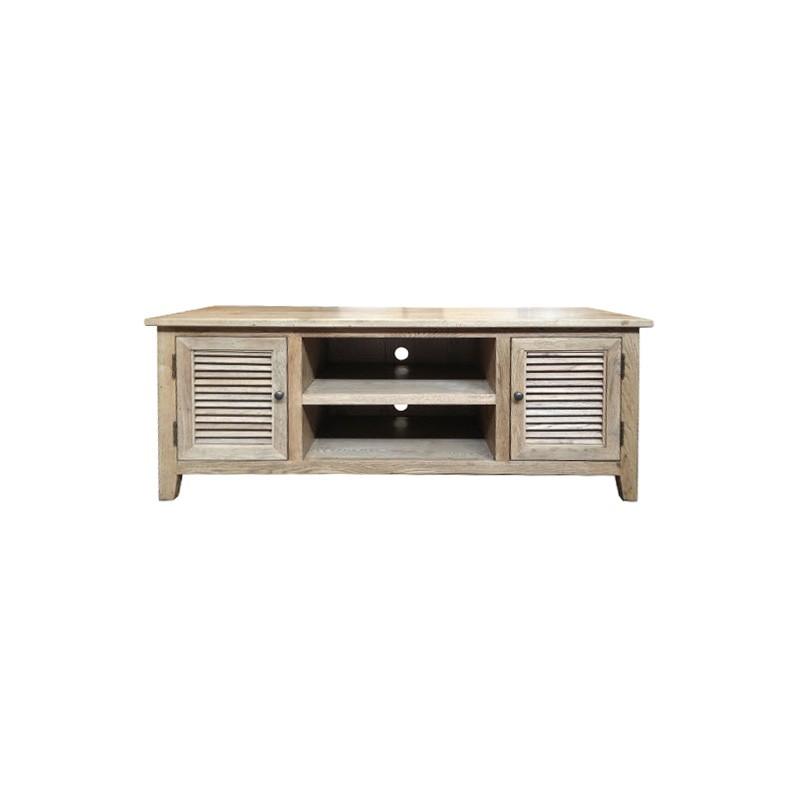 PALM BEACH LOUVRE STYLE TV UNIT SOLID OAK 2 DOORS AND 2 SHELVES - MyChocolateWood