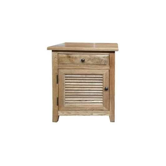PALM BEACH SOLID OAK LOUVRE STYLE BEDSIDE TABLE 1 DRAWER & 1 DOOR WITH HINGES ON THE LEFT-HAND SIDE - MyChocolateWood