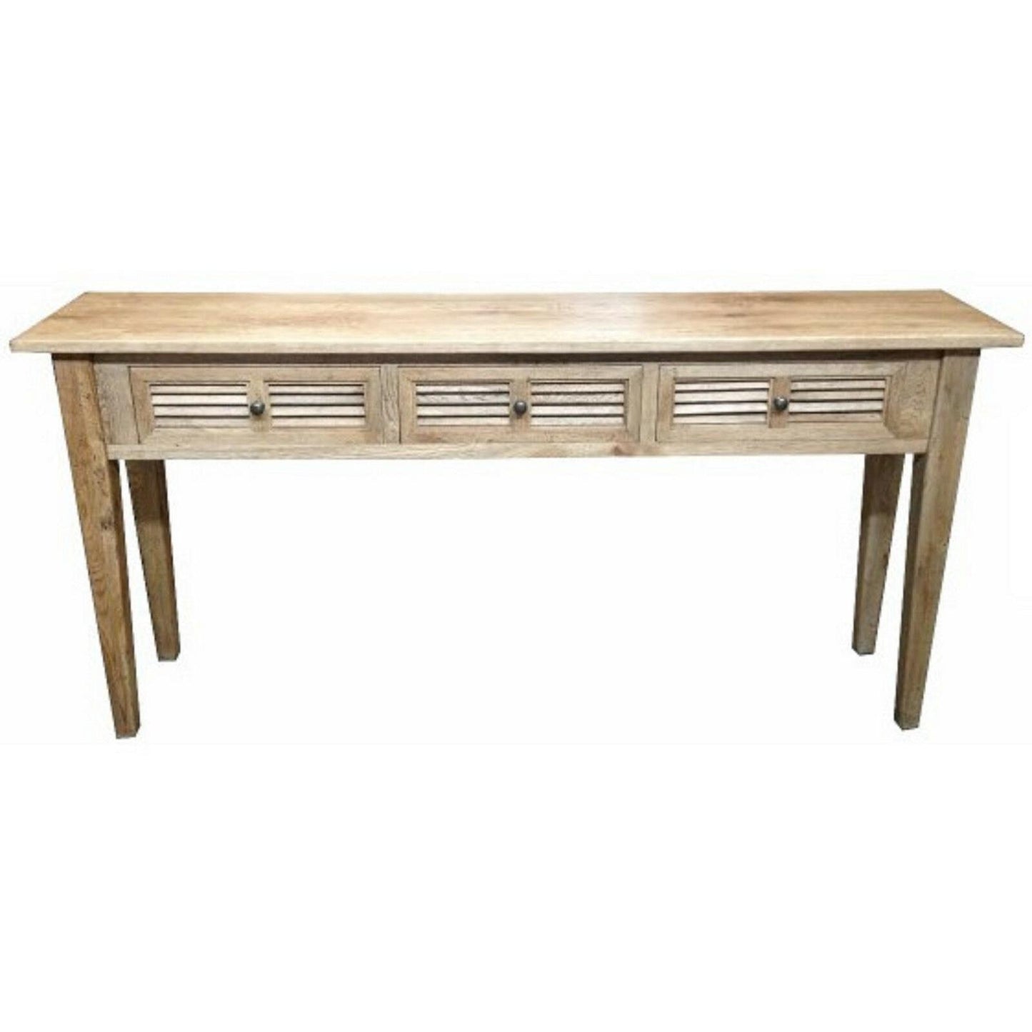 PALM BEACH SOLID OAK LOUVRE STYLE HALL TABLE/CONSOLE TABLE 3 DRAWERS IN SOLID OAK - MyChocolateWood