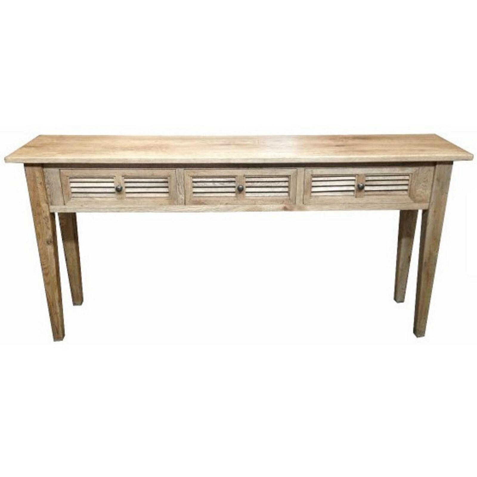 PALM BEACH SOLID OAK LOUVRE STYLE HALL TABLE/CONSOLE TABLE 3 DRAWERS IN SOLID OAK - MyChocolateWood