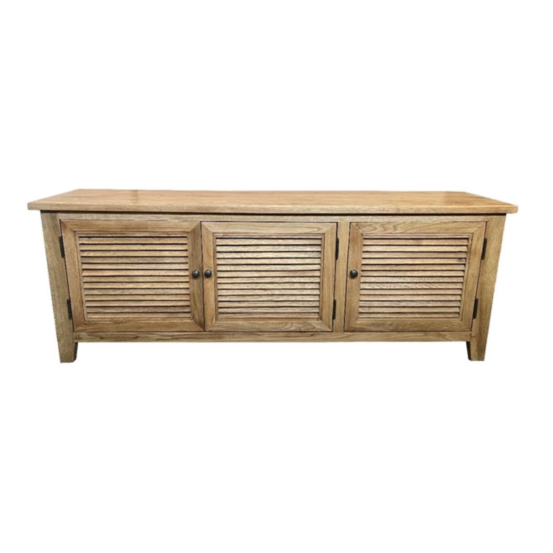 PALM BEACH TV/ENTERTAINMENT UNIT 3 DOORS LOUVRE STYLE IN SOLID OAK - MyChocolateWood