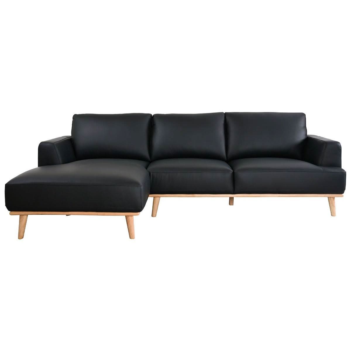 PAMELA 2.5-SEATER LHF CHAISE ITALIAN LEATHER MODULAR SOFA, IN BLACK - MyChocolateWood