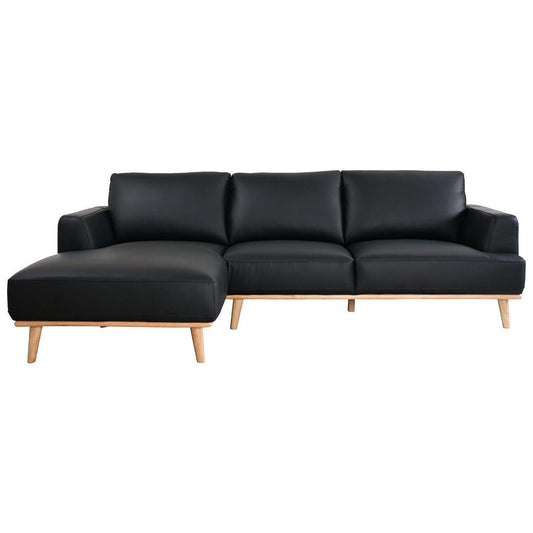 PAMELA 2.5-SEATER LHF CHAISE ITALIAN LEATHER MODULAR SOFA, IN BLACK - MyChocolateWood
