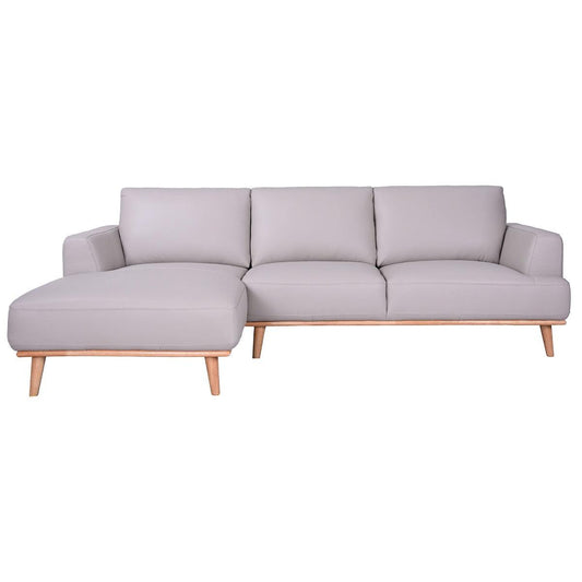 PAMELA 2.5-SEATER LHF CHAISE ITALIAN LEATHER MODULAR SOFA, IN LIGHT GREY - MyChocolateWood