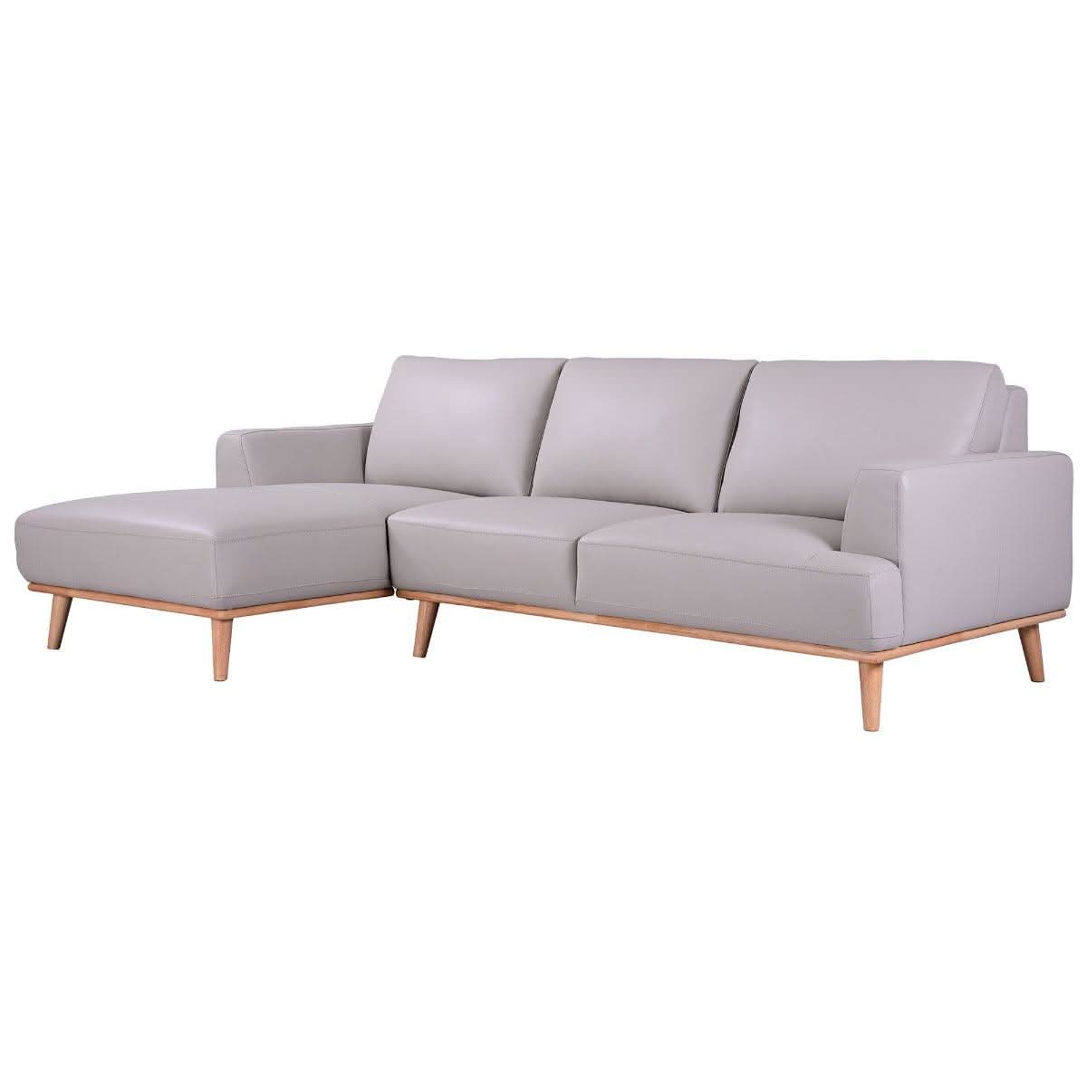 PAMELA 2.5-SEATER LHF CHAISE ITALIAN LEATHER MODULAR SOFA, IN LIGHT GREY - MyChocolateWood