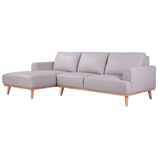 PAMELA 2.5-SEATER LHF CHAISE ITALIAN LEATHER MODULAR SOFA, IN LIGHT GREY - MyChocolateWood