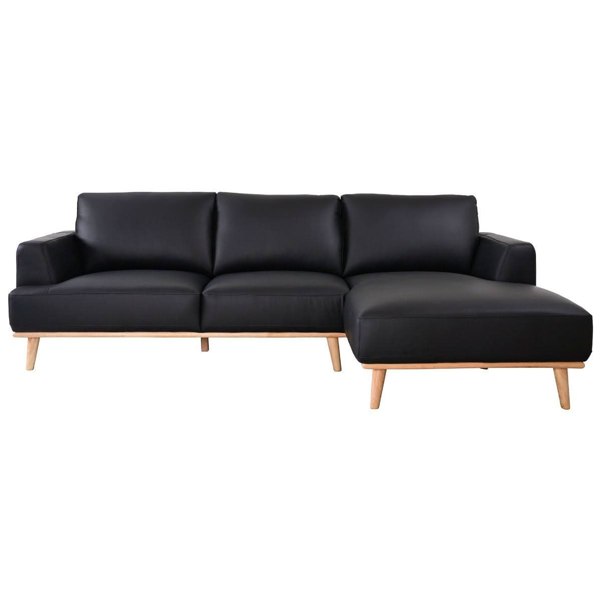 PAMELA 2.5-SEATER RHF CHAISE ITALIAN LEATHER MODULAR SOFA, IN BLACK - MyChocolateWood
