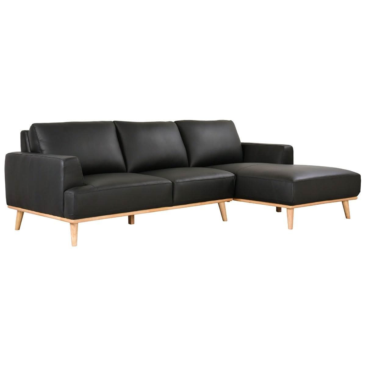 PAMELA 2.5-SEATER RHF CHAISE ITALIAN LEATHER MODULAR SOFA, IN BLACK - MyChocolateWood