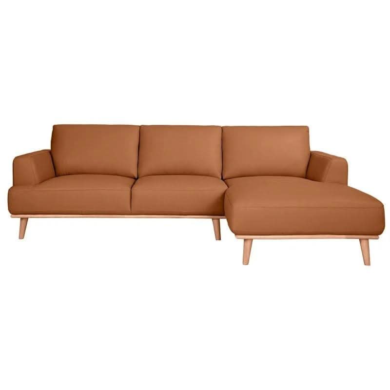 PAMELA 2.5-SEATER RHF CHAISE ITALIAN LEATHER MODULAR SOFA, IN TAN - MyChocolateWood