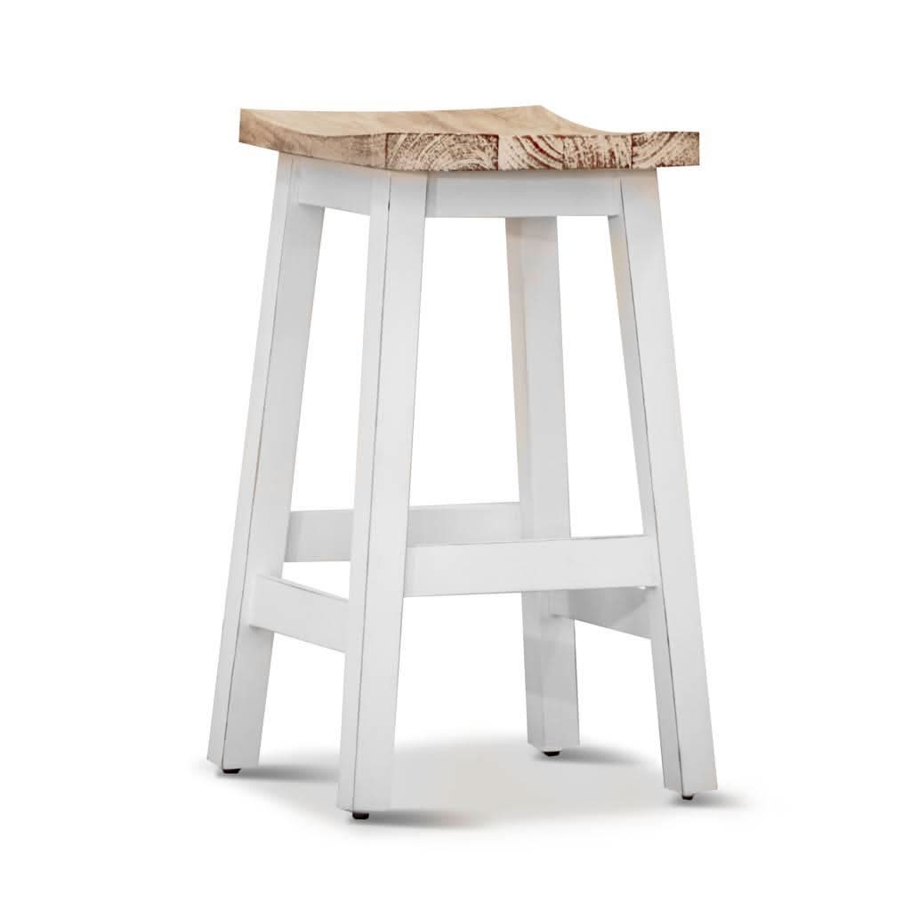 PAPAYA SOLID MANGO WOOD STOOL WHITE BASE & WHITEWASH TOP - MyChocolateWood