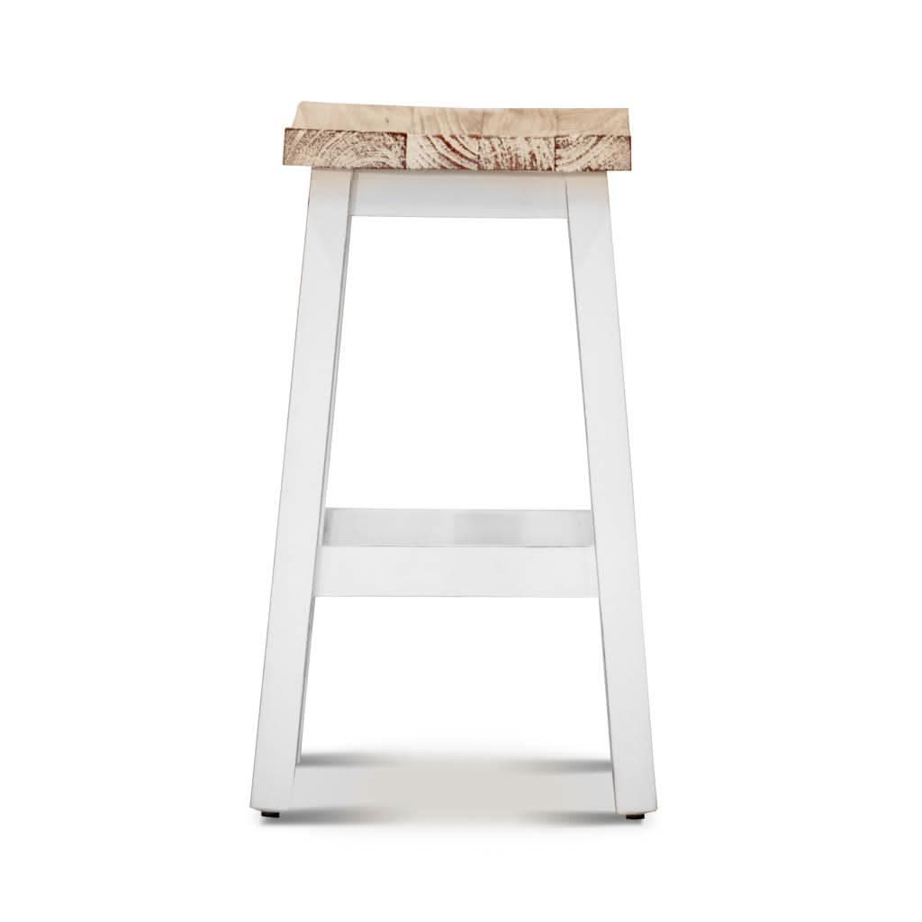 PAPAYA SOLID MANGO WOOD STOOL WHITE BASE & WHITEWASH TOP - MyChocolateWood