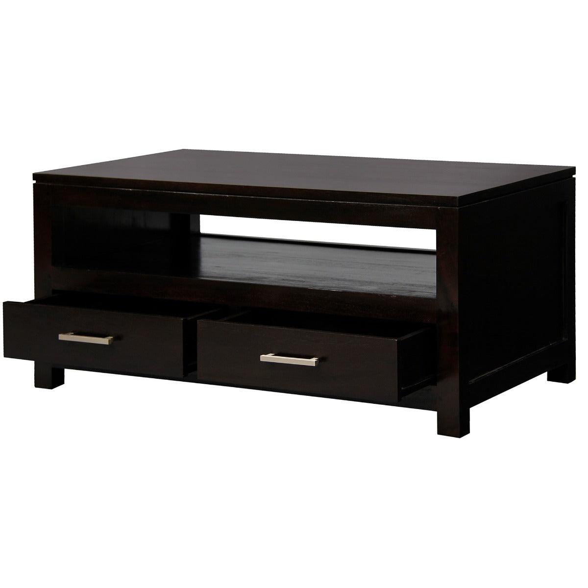 PARIS SOLID MAHOGANY TIMBER 4 DRAWER COFFEE TABLE 100CM - CHOCOLATE - MyChocolateWood