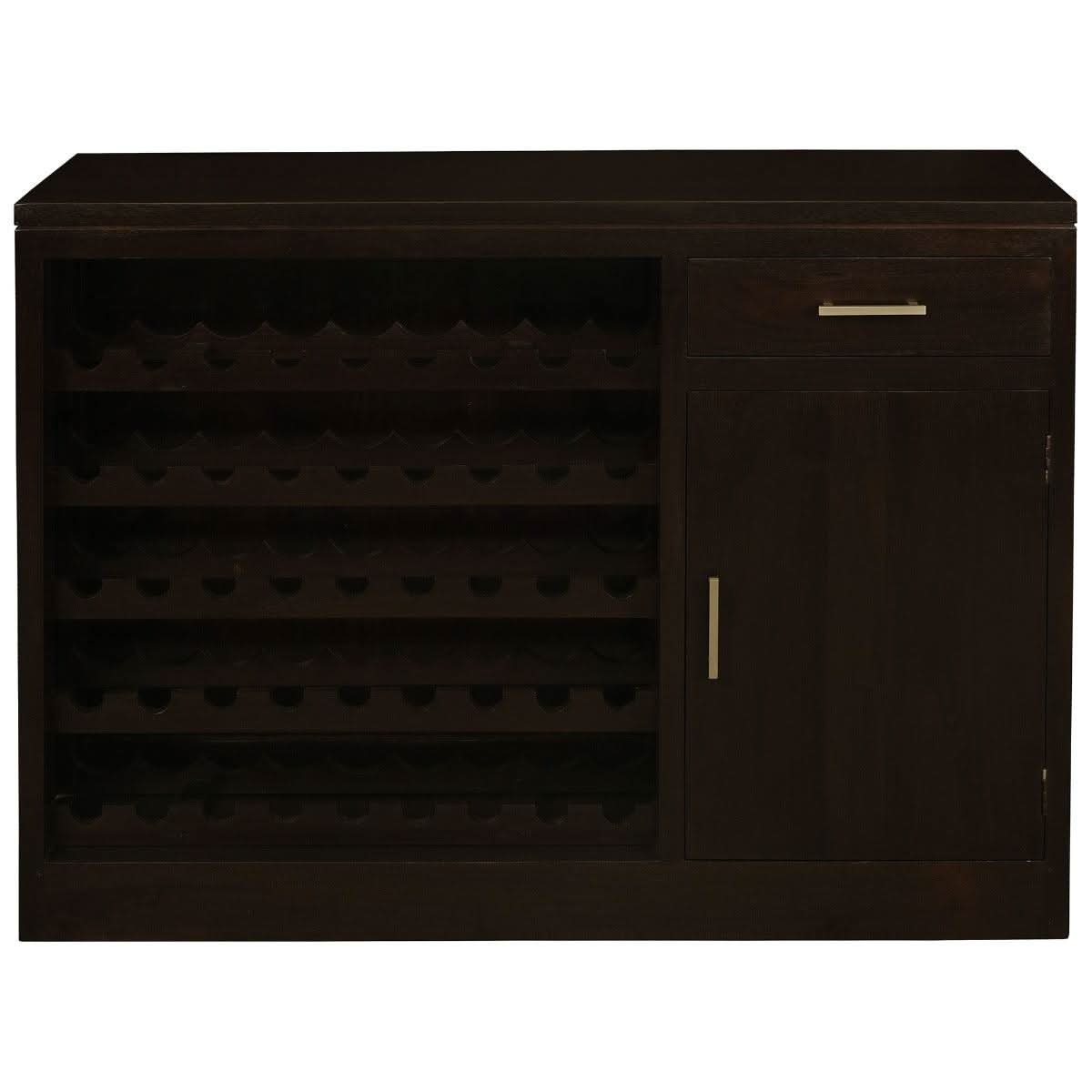PARIS SOLID MAHOGANY TIMBER BUFFET/WINERACK 1 DOOR / 1 DRAWER CHOCOLATE 120CM - MyChocolateWood