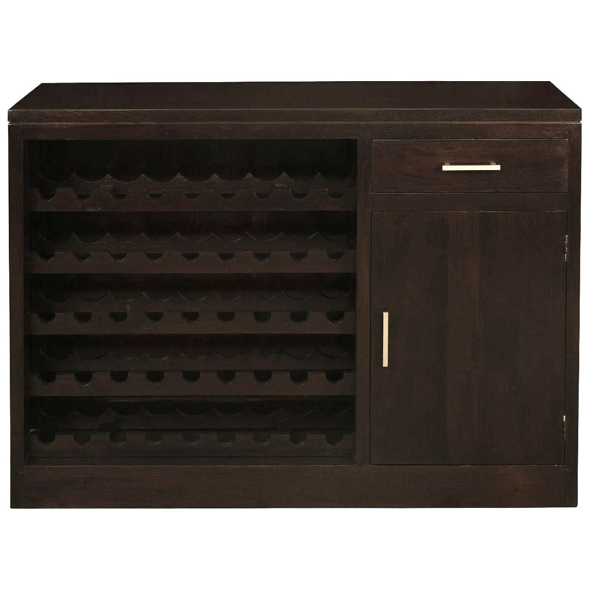 PARIS SOLID MAHOGANY TIMBER BUFFET/WINERACK 1 DOOR / 1 DRAWER CHOCOLATE 120CM - MyChocolateWood