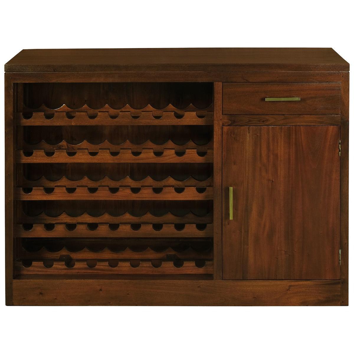 PARIS SOLID MAHOGANY TIMBER BUFFET/WINERACK 1 DOOR 1 DRAWER MAHOGANY 120CM - MyChocolateWood