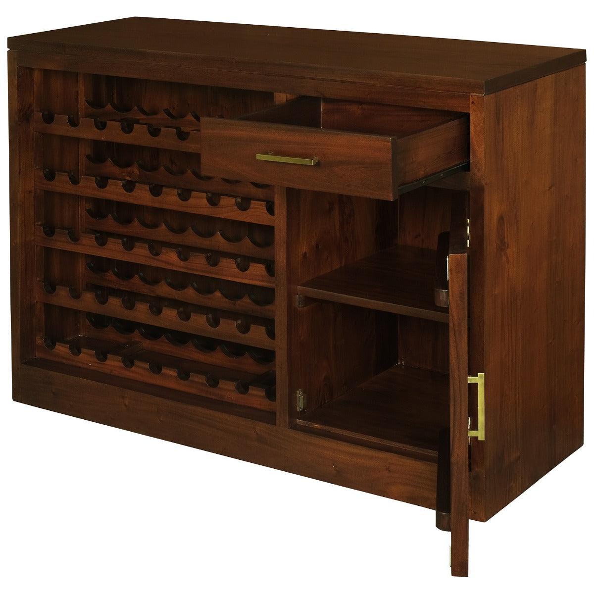 PARIS SOLID MAHOGANY TIMBER BUFFET/WINERACK 1 DOOR 1 DRAWER MAHOGANY 120CM - MyChocolateWood