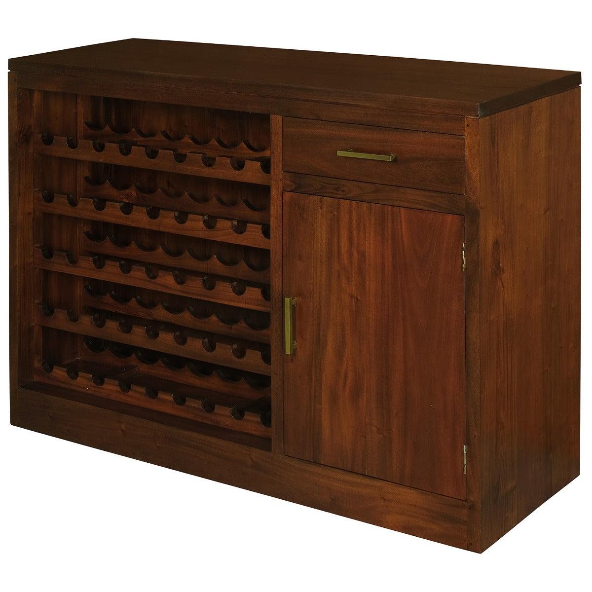 PARIS SOLID MAHOGANY TIMBER BUFFET/WINERACK 1 DOOR 1 DRAWER MAHOGANY 120CM - MyChocolateWood