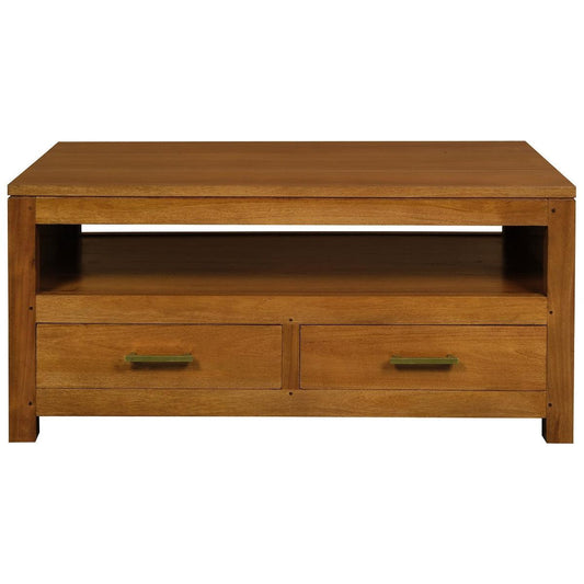 PARIS SOLID MAHOGANY TIMBER COFFEE TABLE 4 DRAWERS LIGHT PECAN 100CM - MyChocolateWood