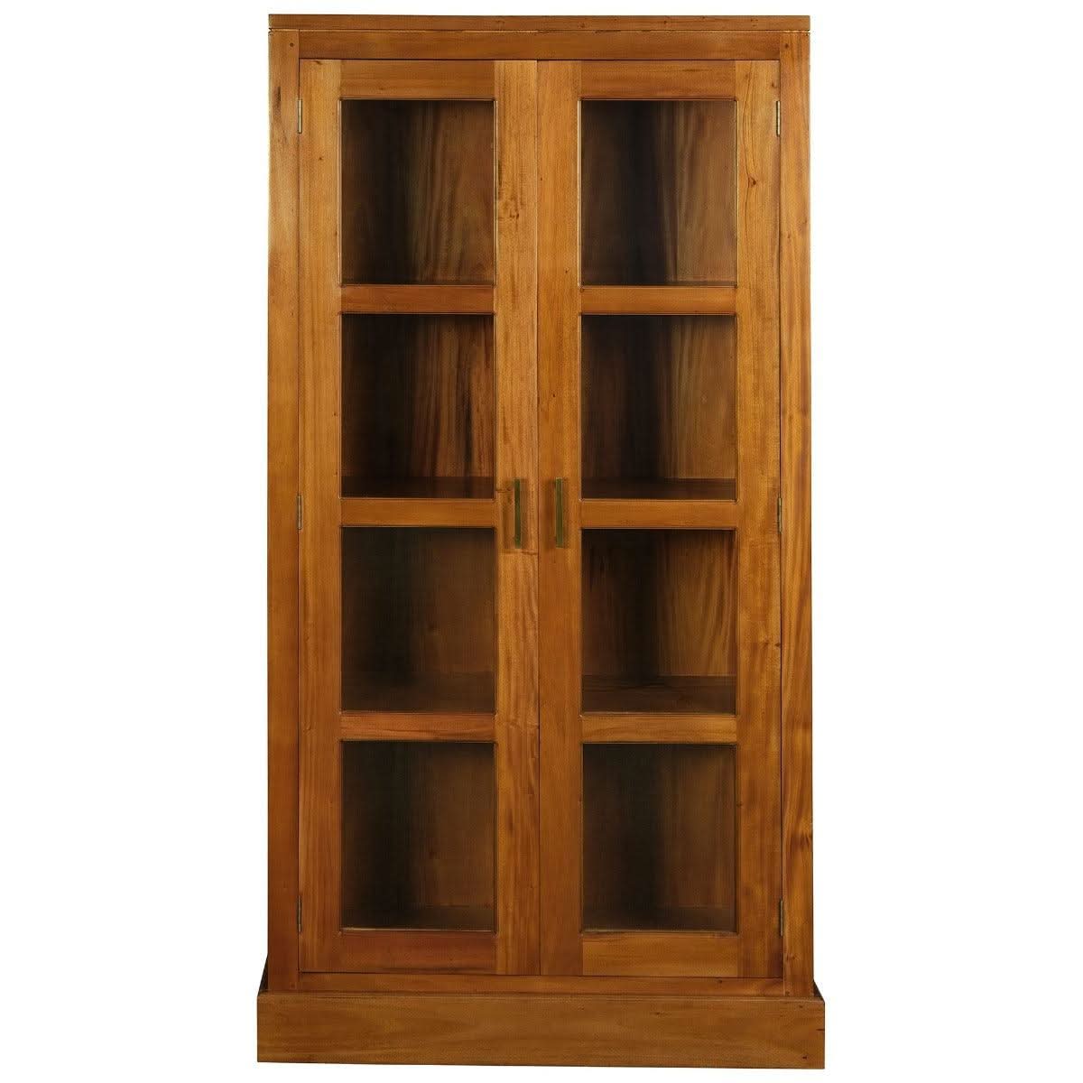 PARIS SOLID MAHOGANY TIMBER DISPLAY CABINET WITH 3 SHELVES - LIGHT PECAN - MyChocolateWood