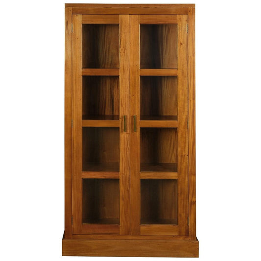 PARIS SOLID MAHOGANY TIMBER DISPLAY CABINET WITH 3 SHELVES - LIGHT PECAN - MyChocolateWood
