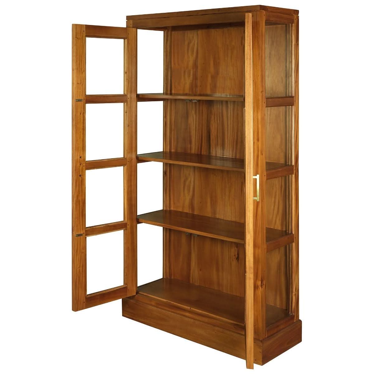 PARIS SOLID MAHOGANY TIMBER DISPLAY CABINET WITH 3 SHELVES - LIGHT PECAN - MyChocolateWood