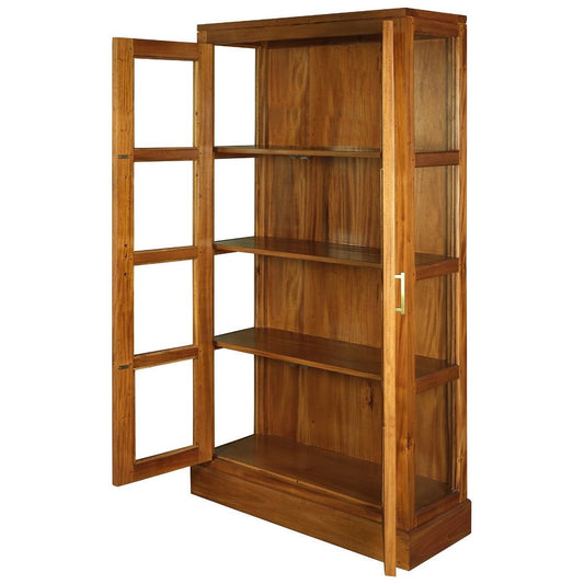 PARIS SOLID MAHOGANY TIMBER DISPLAY CABINET WITH 3 SHELVES - LIGHT PECAN - MyChocolateWood