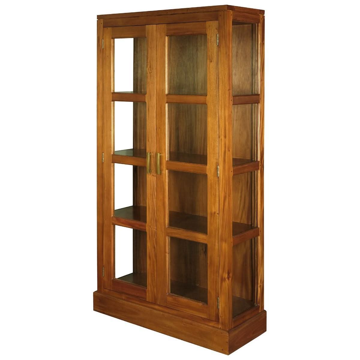 PARIS SOLID MAHOGANY TIMBER DISPLAY CABINET WITH 3 SHELVES - LIGHT PECAN - MyChocolateWood