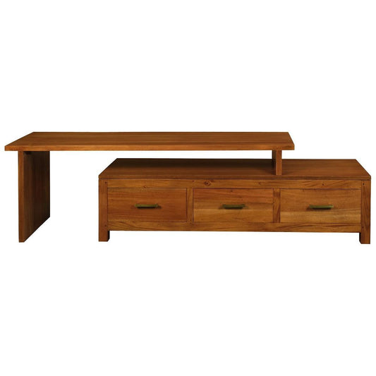 PARIS SOLID MAHOGANY TIMBER EXTENSION TV/ENTERTAINMENT UNIT 3 DRAWERS 150CM LIGHT PECAN - MyChocolateWood