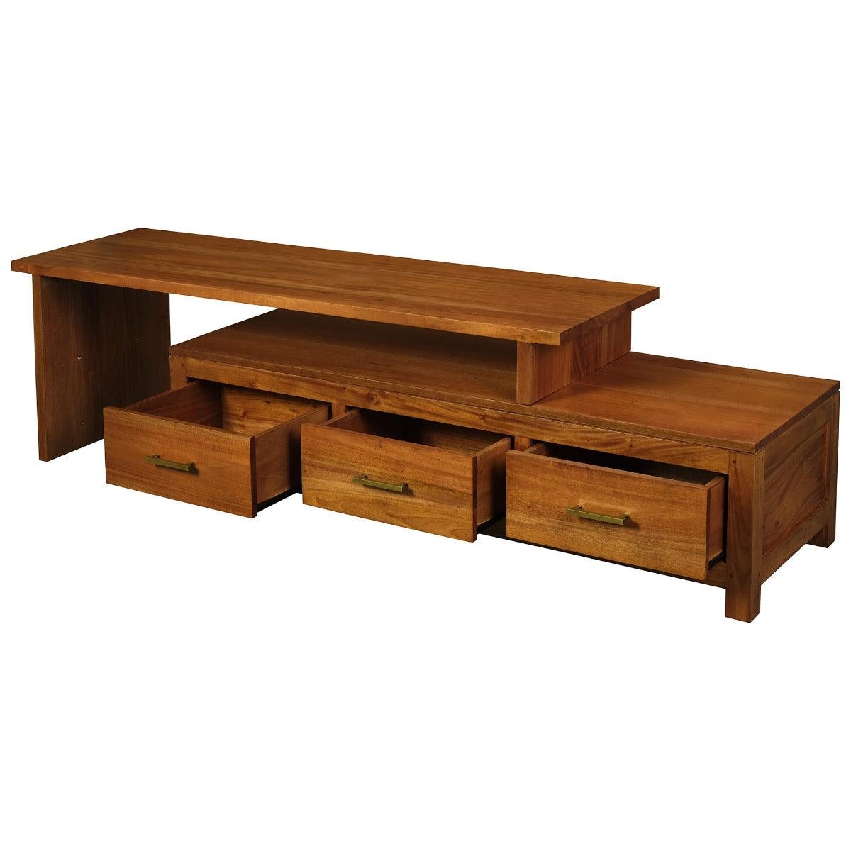 PARIS SOLID MAHOGANY TIMBER EXTENSION TV/ENTERTAINMENT UNIT 3 DRAWERS 150CM LIGHT PECAN - MyChocolateWood