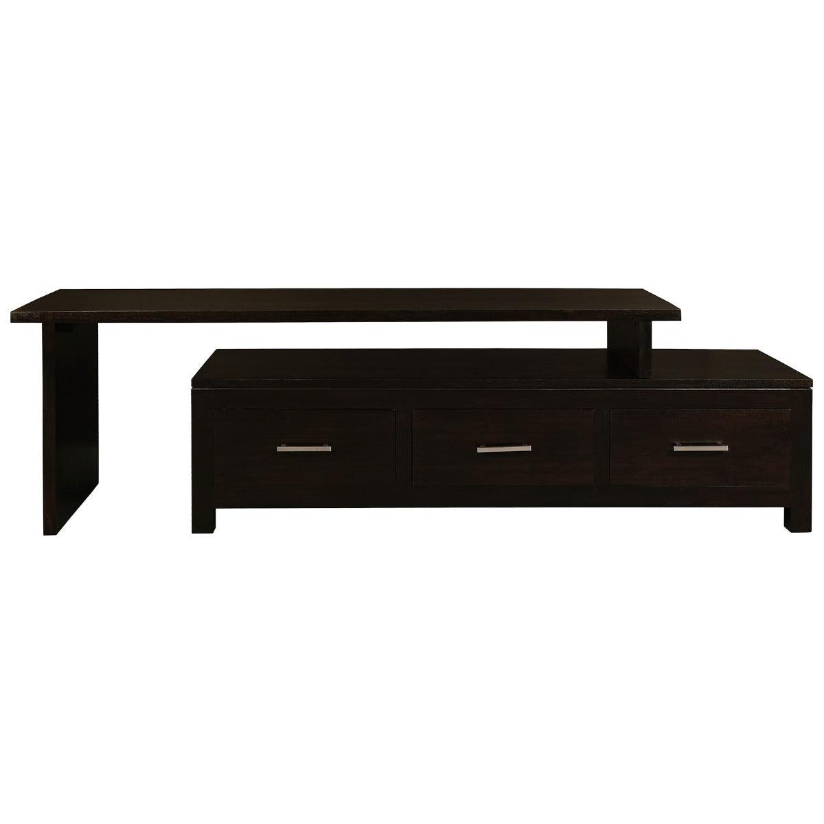 PARIS SOLID MAHOGANY TIMBER EXTENSION TV UNIT 3 DRAWERS- CHOCOLATE - MyChocolateWood