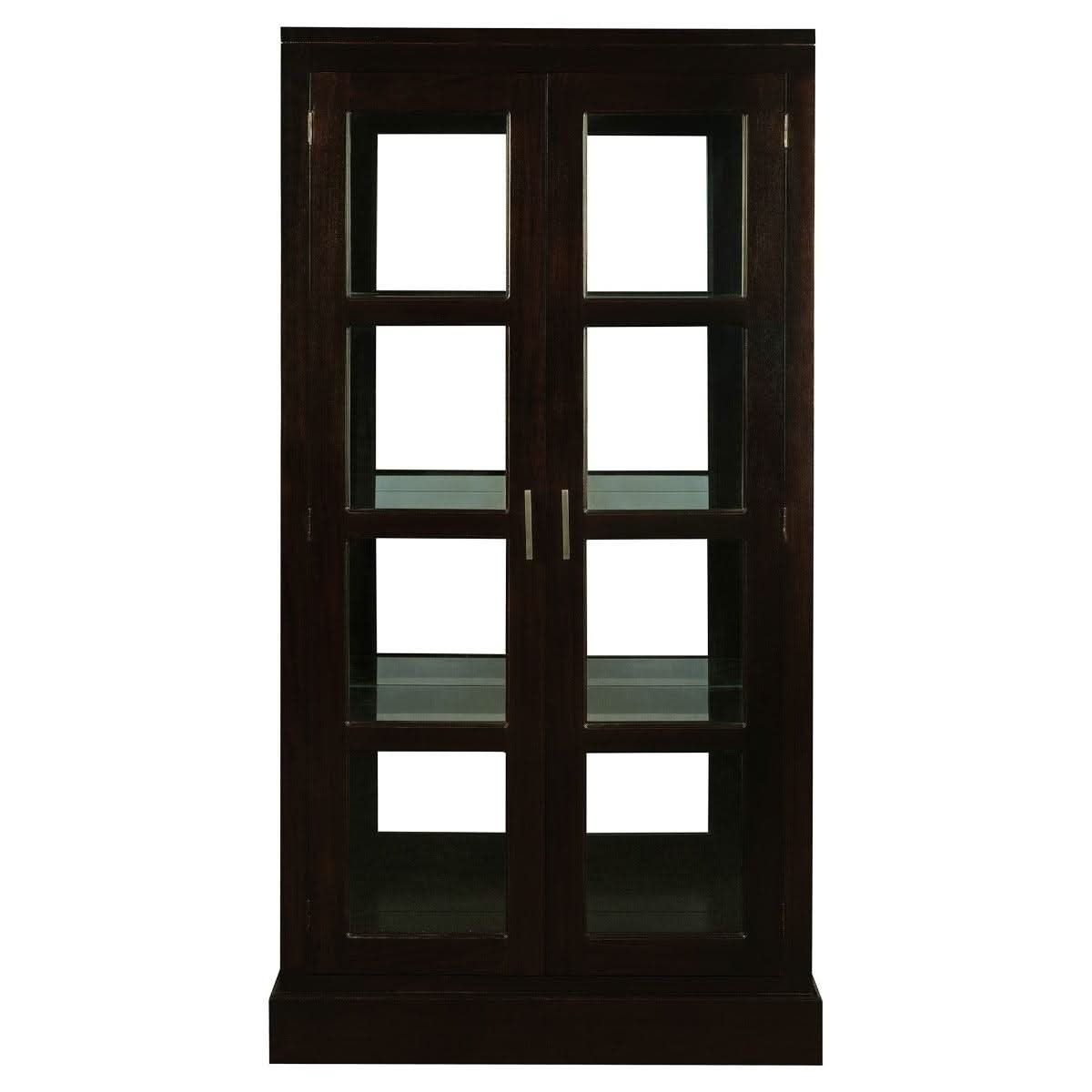 PARIS SOLID MAHOGANY TIMBER MIRRORED BACK DISPLAY CABINET WITH 3 SHELVES - CHOCOLATE - MyChocolateWood