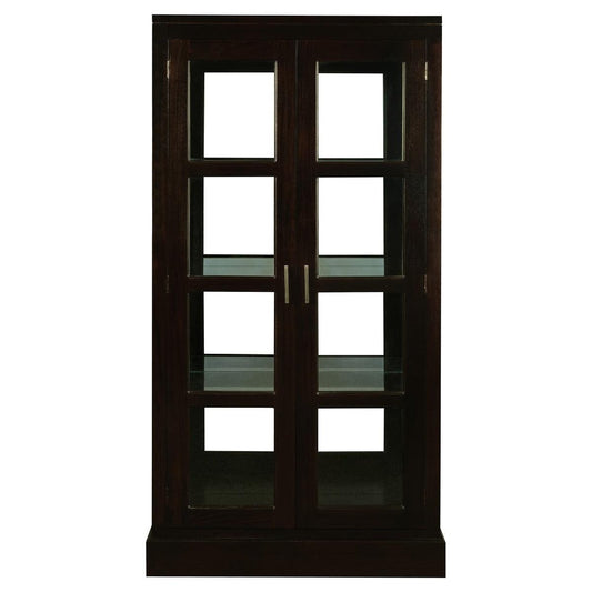 PARIS SOLID MAHOGANY TIMBER MIRRORED BACK DISPLAY CABINET WITH 3 SHELVES - CHOCOLATE - MyChocolateWood