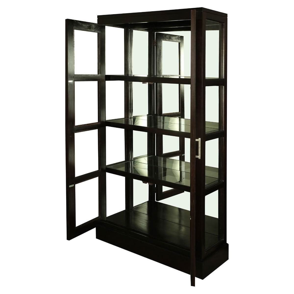 PARIS SOLID MAHOGANY TIMBER MIRRORED BACK DISPLAY CABINET WITH 3 SHELVES - CHOCOLATE - MyChocolateWood