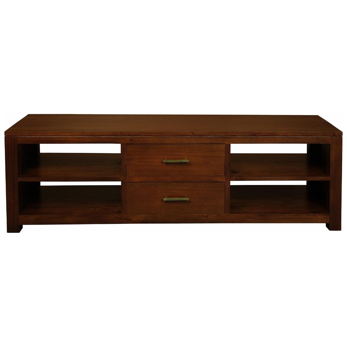 PARIS SOLID MAHOGANY TIMBER TV/ENTERTAINMENT UNIT 2 DRAWERS & 4 SHELVES- MAHOGANY COLOUR - MyChocolateWood