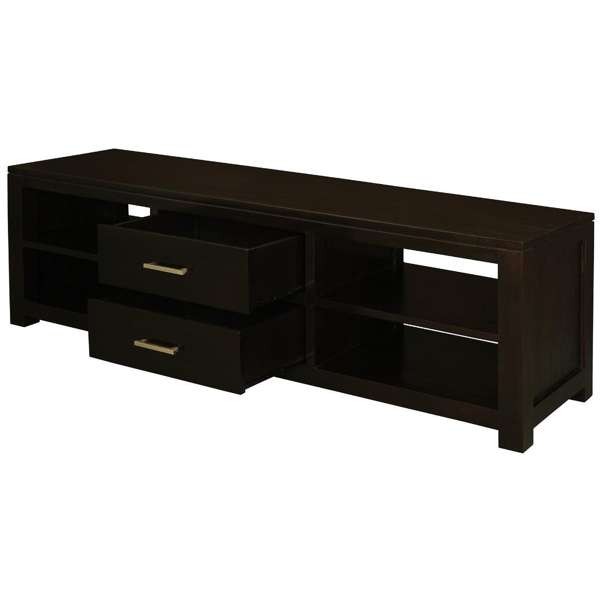 PARIS SOLID MAHOGANY TIMBER TV UNIT 2 DRAWERS & 4 SHELVES - CHOCOLATE - MyChocolateWood