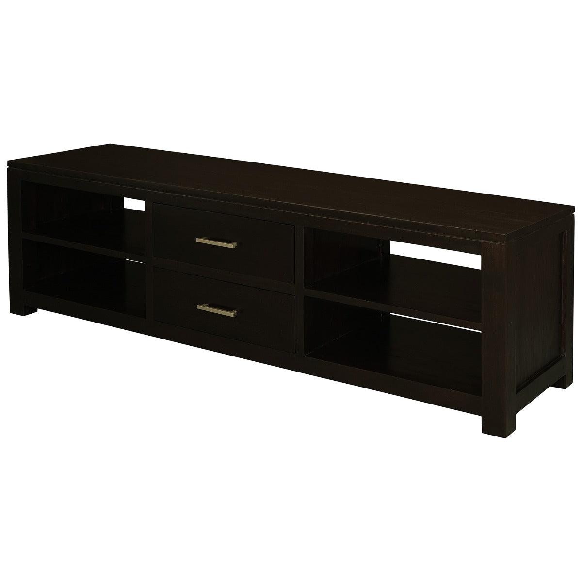 PARIS SOLID MAHOGANY TIMBER TV UNIT 2 DRAWERS & 4 SHELVES - CHOCOLATE - MyChocolateWood