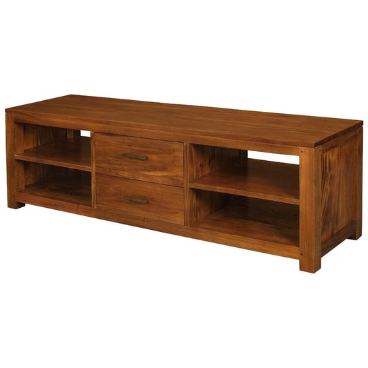 PARIS SOLID MAHOGANY TIMBER TV UNIT 2 DRAWERS & 4 SHELVES - LIGHT PECAN - MyChocolateWood
