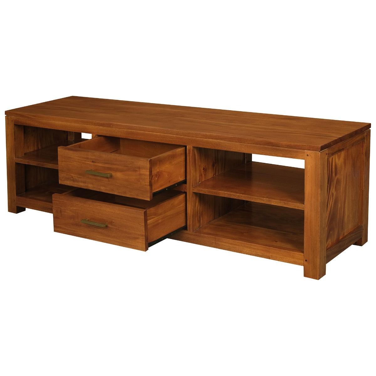 PARIS SOLID MAHOGANY TIMBER TV UNIT 2 DRAWERS & 4 SHELVES - LIGHT PECAN - MyChocolateWood