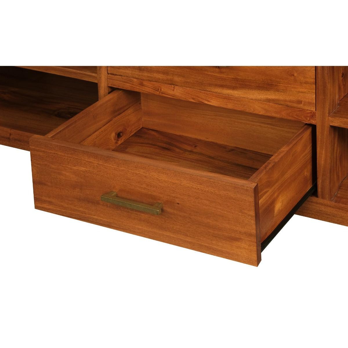 PARIS SOLID MAHOGANY TIMBER TV UNIT 2 DRAWERS & 4 SHELVES - LIGHT PECAN - MyChocolateWood