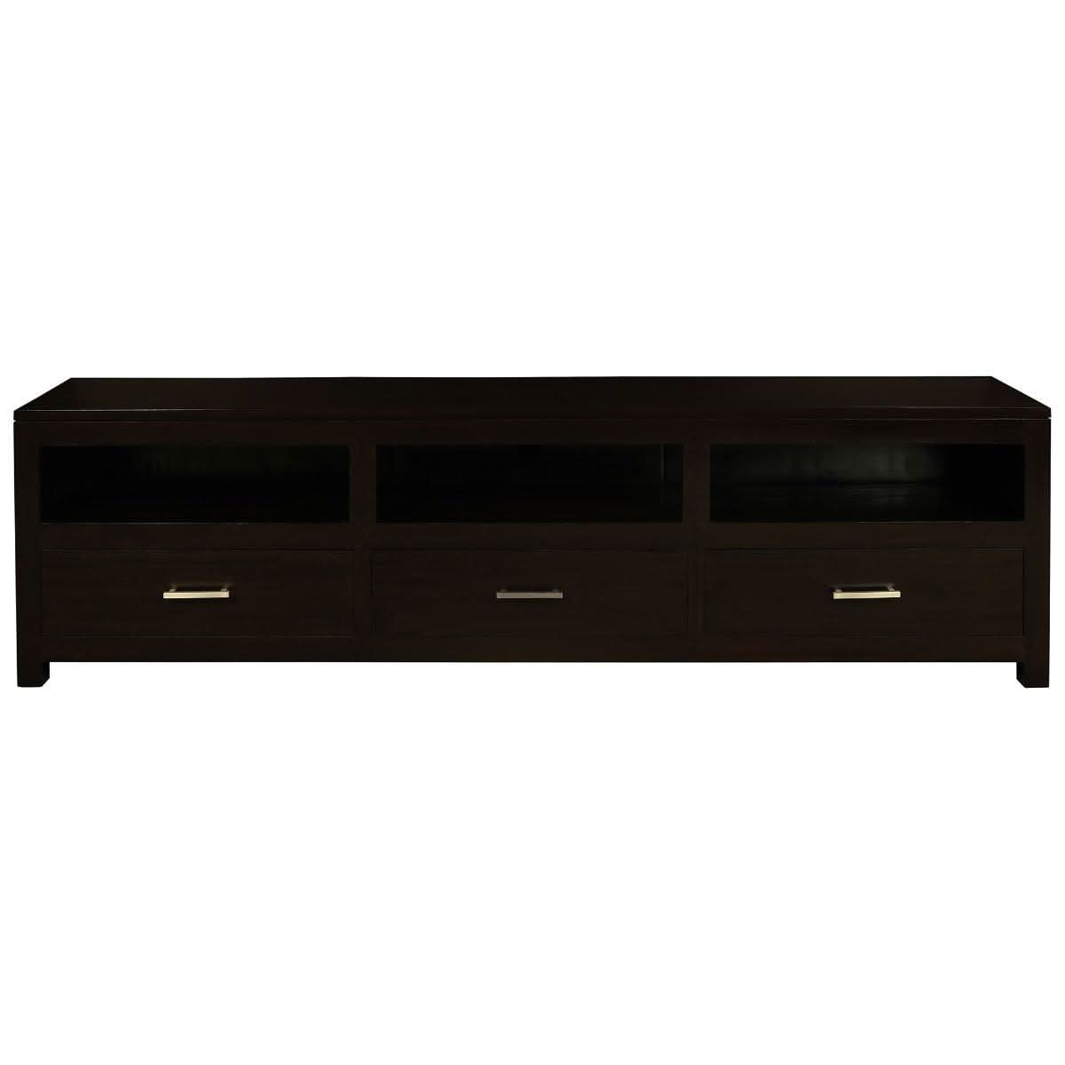 PARIS SOLID MAHOGANY TV UNIT 190CM WITH 3 DRAWERS IN CHOCOLATE - MyChocolateWood