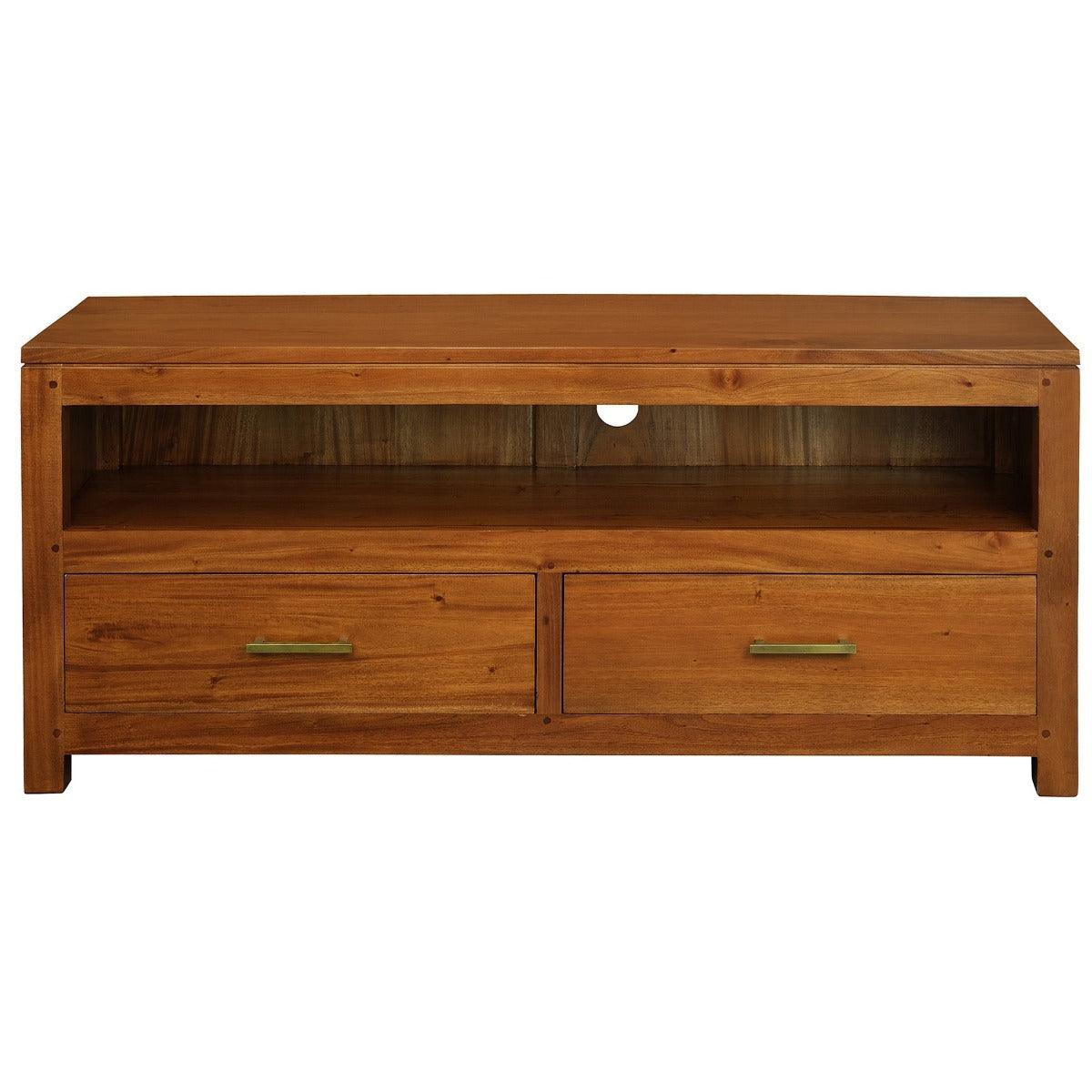 PARIS SOLID MAHOGANY TV UNIT WITH 2 DRAWERS IN LIGHT PECAN 120CM - MyChocolateWood