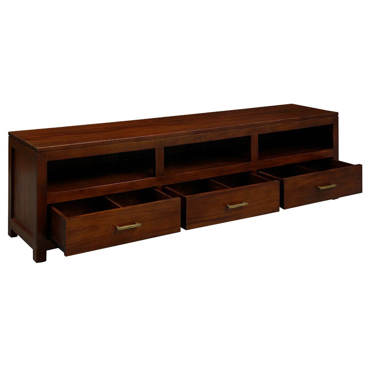 PARIS SOLID MAHOGANY TV UNIT WITH 3 DRAWERS IN MAHOGANY 190CM - MyChocolateWood