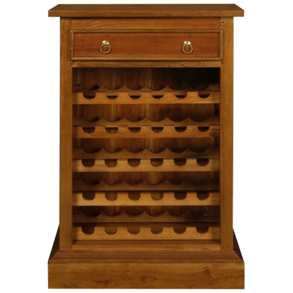 PEGASUS SOLID MAHOGANY TIMBER 30 BOTTLE WINERACK W/ 1 DRAWER- LIGHT PECAN - MyChocolateWood