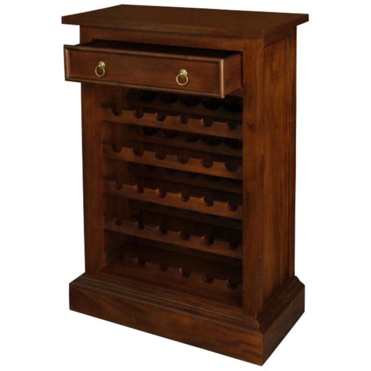 PEGASUS SOLID MAHOGANY TIMBER 30 BOTTLE WINERACK W/ 1 DRAWER - MAHOGANY - MyChocolateWood