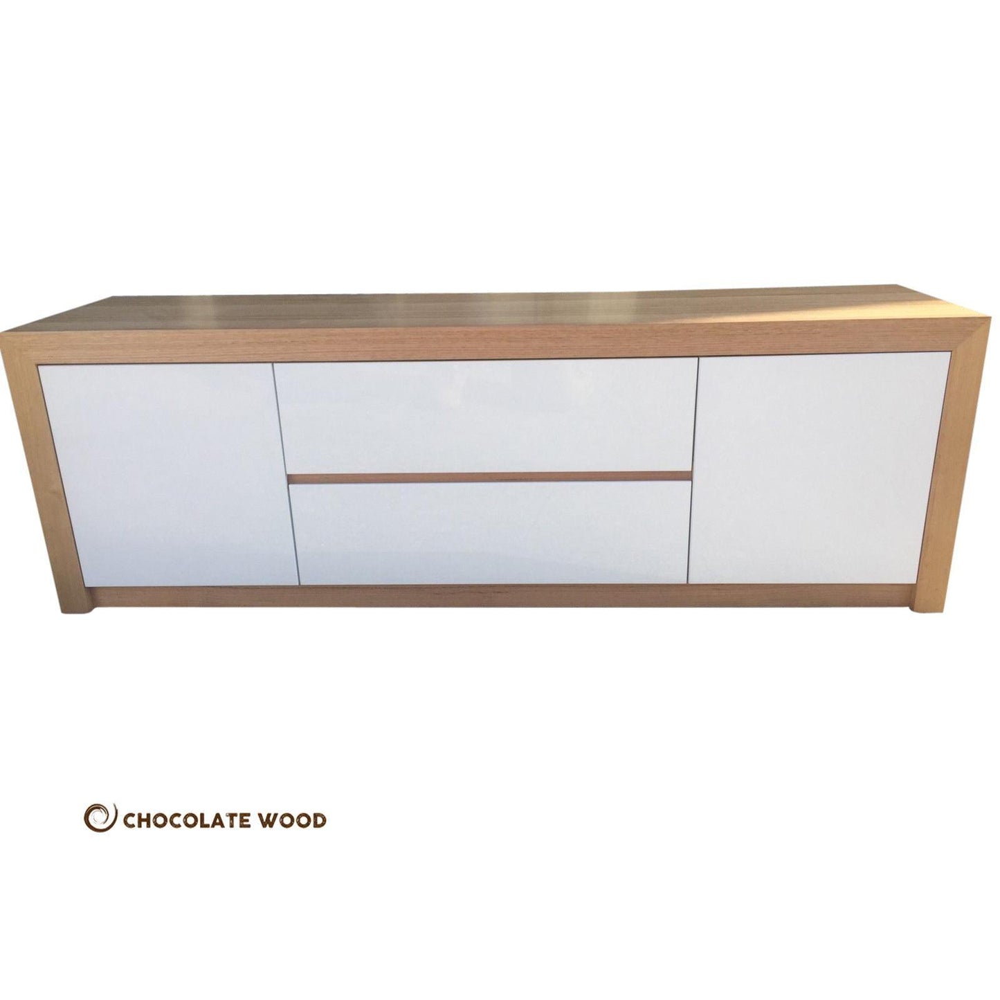 PERETCH TASSIE OAK MADE TO ORDER 1 TUCKIN & 1 DRAWER IN CLEAR LACQUER TV/ENTERTAINMENT UNIT - MyChocolateWood